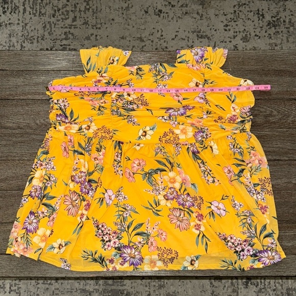 Torrid Stretch Mesh Square Neck Shirred Peplum Cherish Floral Mineral Yellow - Picture 10 of 13